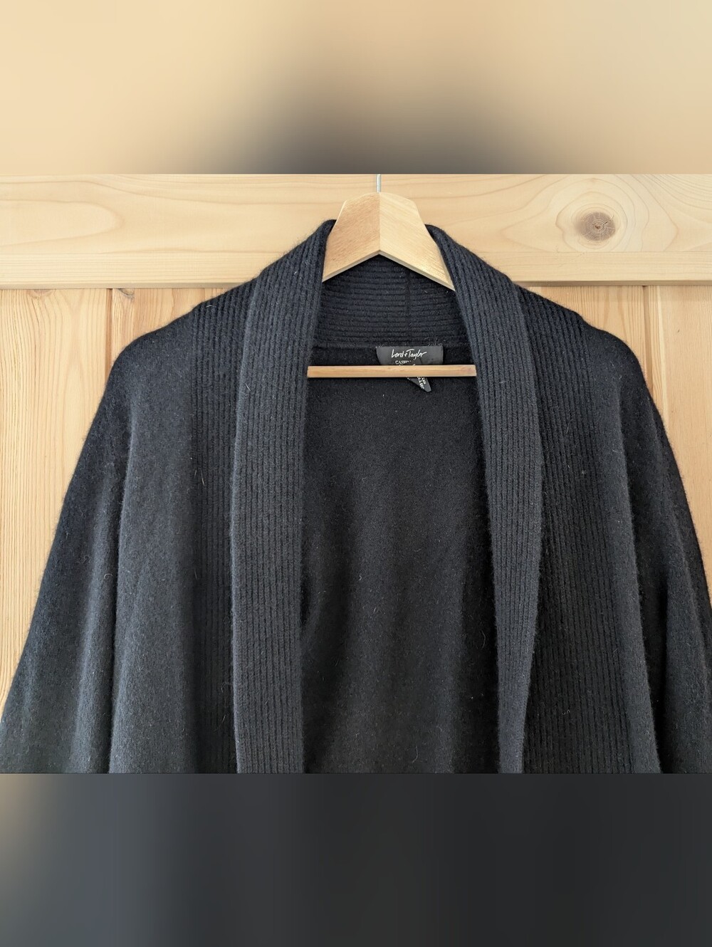 Lord + Taylor 100% Cashmere Black Open Front Cardigan - Picture 3 of 8